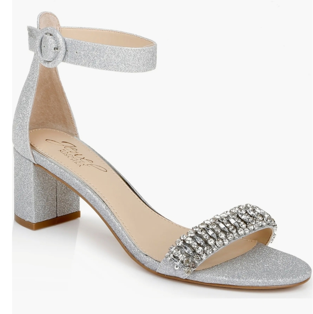 Badgley Mischka Silver Crystal Embellished Heels, Size 10, NIB